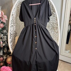 Chic Black Button-Front Midi Dress